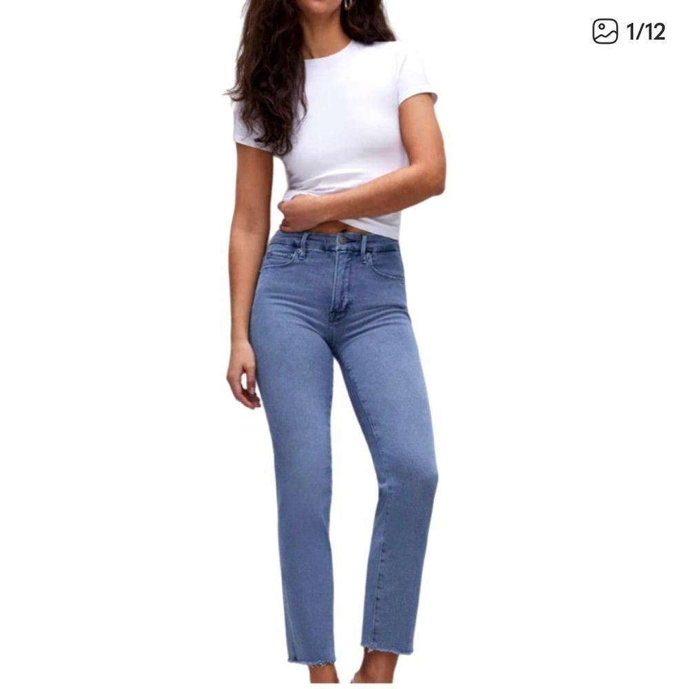 Good American Good Legs Straight Jean Frayed Hem GSPFH941T Womens 4/27